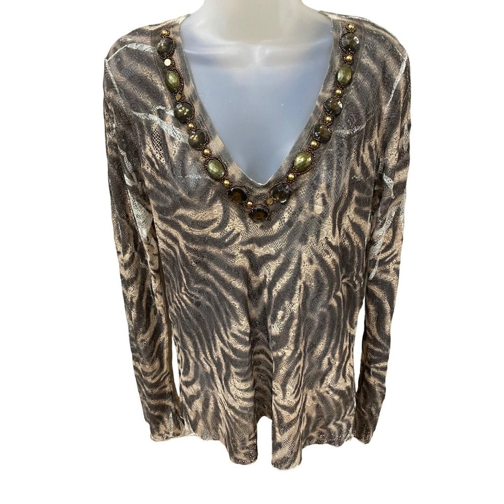 David Cline Ladies Lace Jeweled Top Size Large